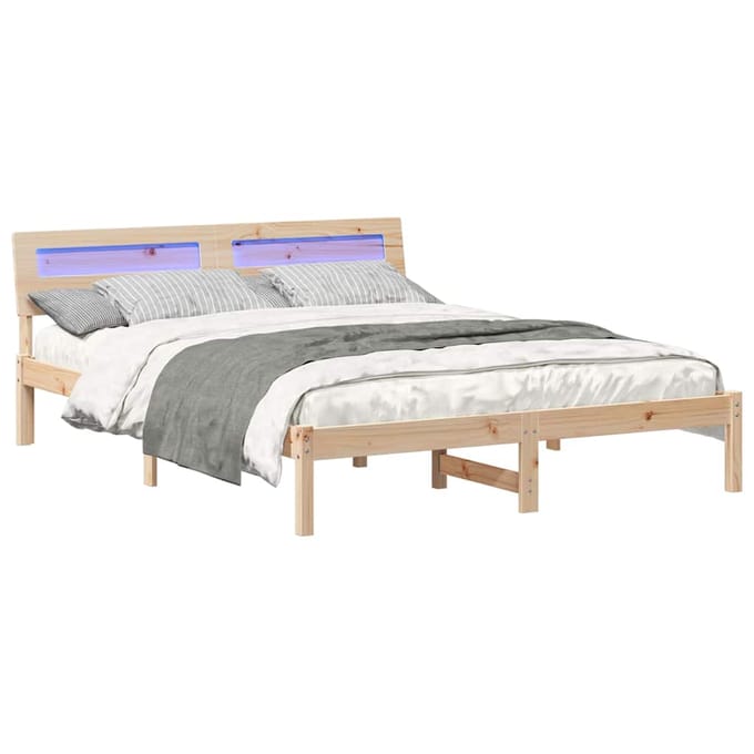 vidaXL - Bedframe - met - hoofdeinde - Bruin - 150 - x - 200 - cm - Massief - grenenhout