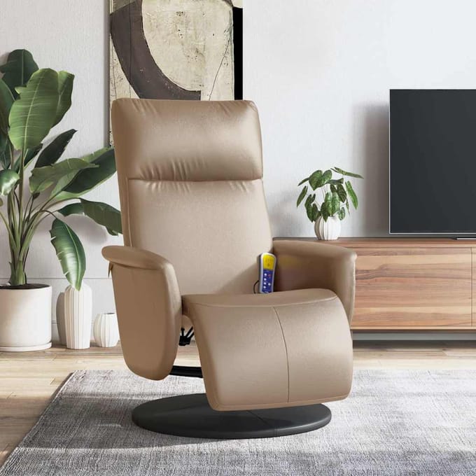 vidaXL - Massagestoel - verstelbaar - met - voetensteun - kunstleer - cappuccino