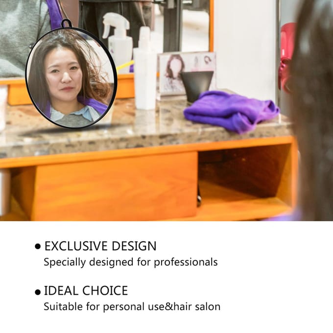 Miroir Rond Professionnel à Main avec Poignée pour Usage Personnel et de Salon de Coiffure black