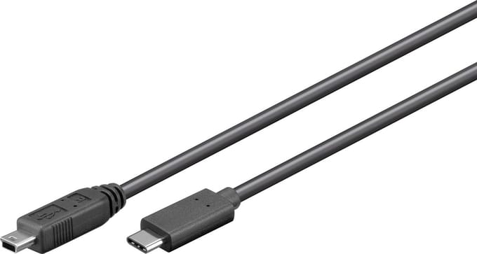 USB Mini B naar USB-C kabel - USB2.0 - tot 3A / zwart - 0,50 meter