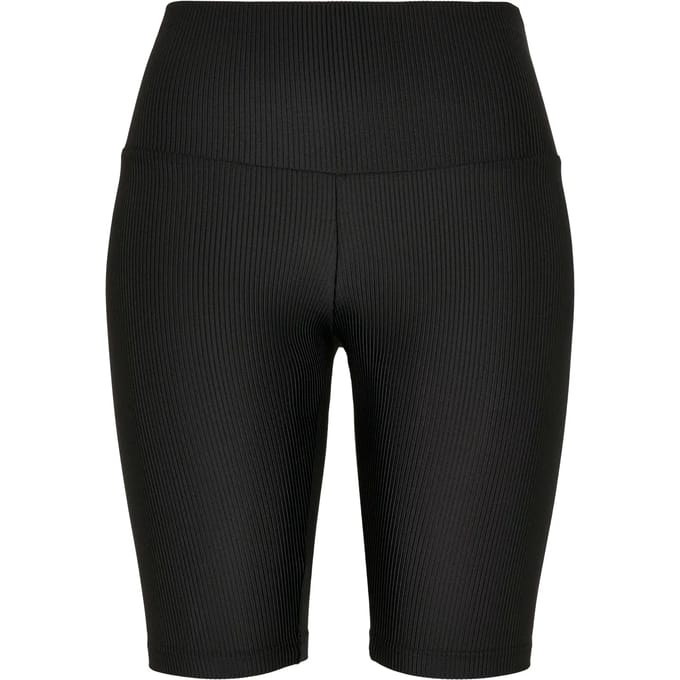 Urban Classics - High Waist Shiny Rib Korte cycle broek - M - Zwart