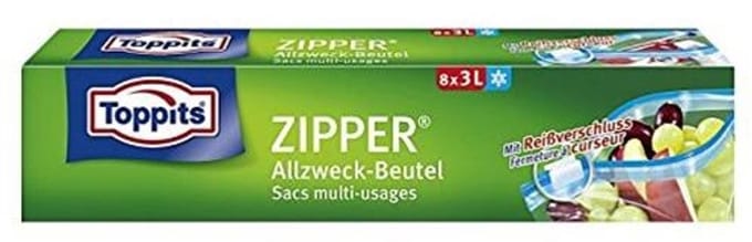 TOPPITS multifunctionele zak met ritssluiting, 8 x 3 liter, transparant
