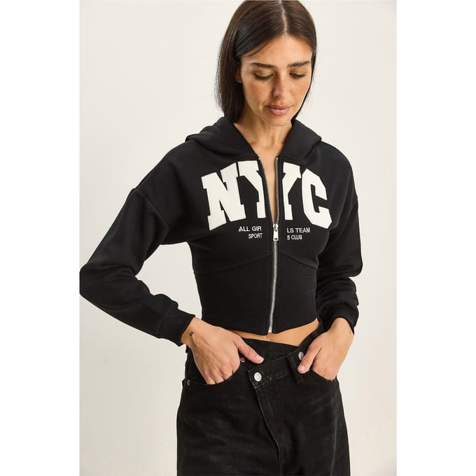 Gebreide Crop Cardigan met Capuchon en Print