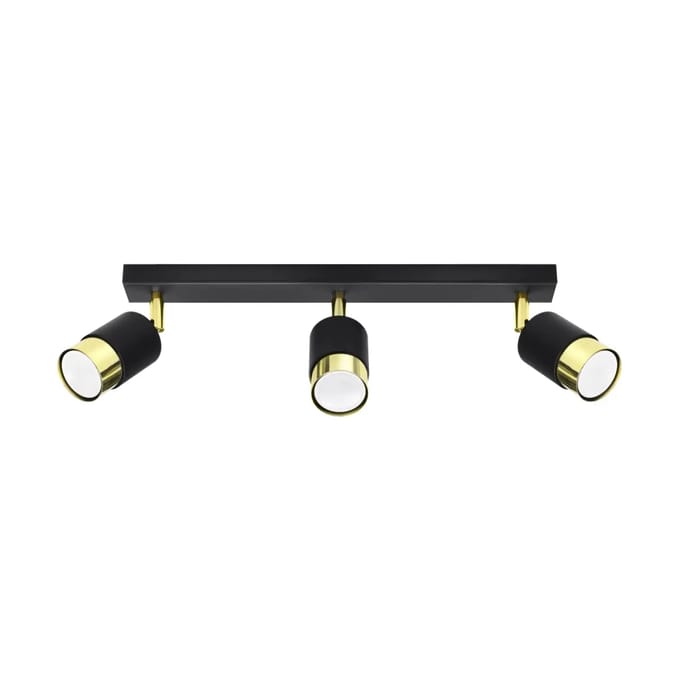 Plafondlamp NERO 3 met 3 verstelbare spots - Sollux Lighting - IP20 - Zwart/goud staal behuizing - 45 x 5 x 18 cm - 3 x GU10 LED, exclusief lichtbron - 3 x 10 W - Moderne plafondlamp voor woonkamer, slaapkamer en eetkamer