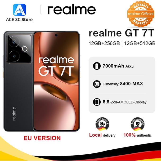 Smartphone - realme GT 7T 5G Global Version AI Mediatek Dimensity 8400 Max 6,8" AMOLED-display 7000 mAh Batterij 120 W Opladen