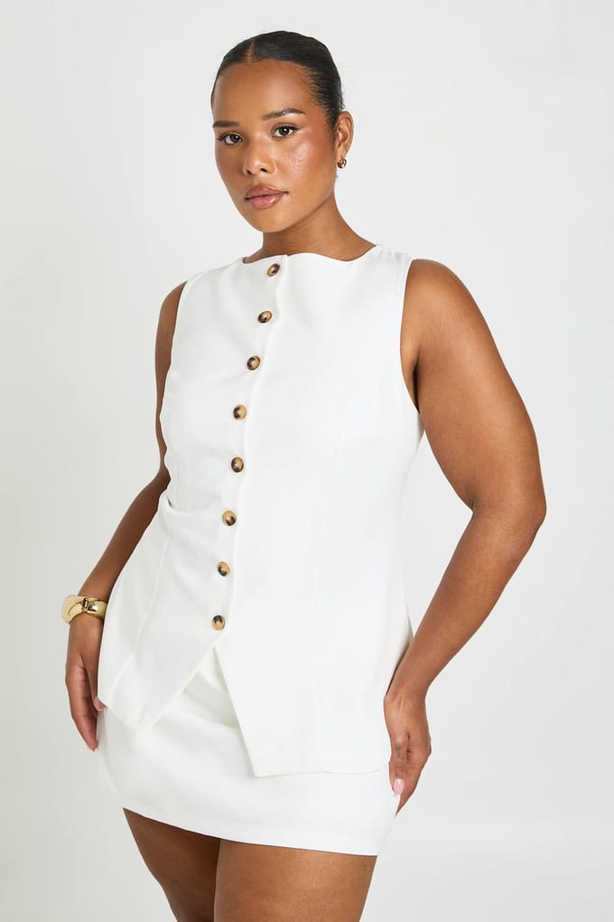 boohoo Dames Waistcoat Met Knopenrij En Mini Skort | Wit | Maat: 44