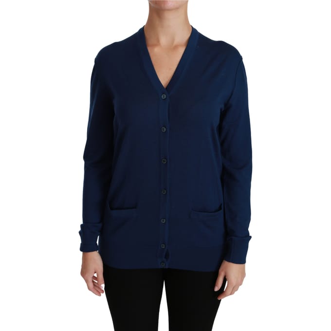 Dolce & Gabbana Dames Trui met Blauwe Knopen Vest Scheerwol