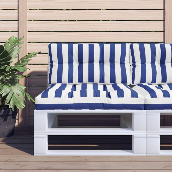 vidaXL - Palletkussens - 2 - st - stof - gestreept - wit - en - blauw