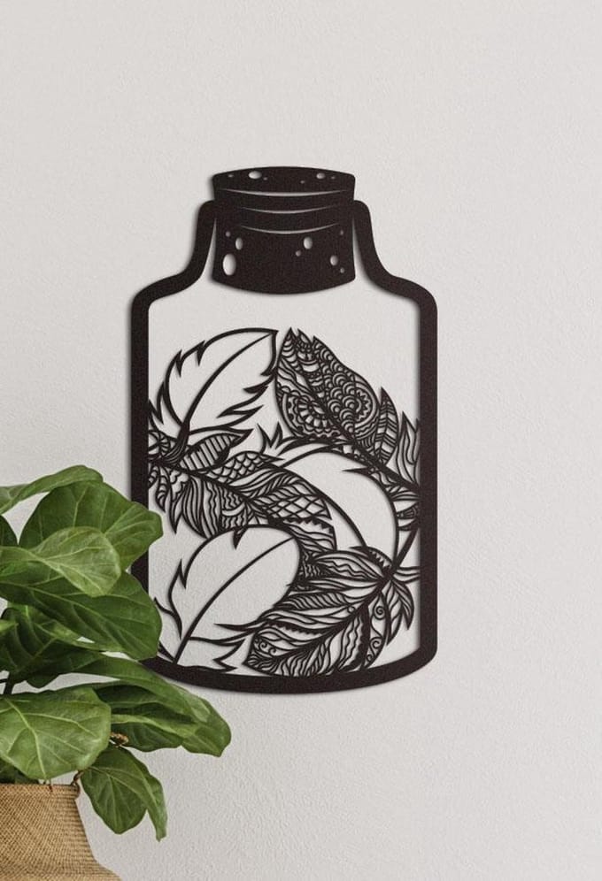 Wanddecoratie | Veren in fles - M (23x40cm)