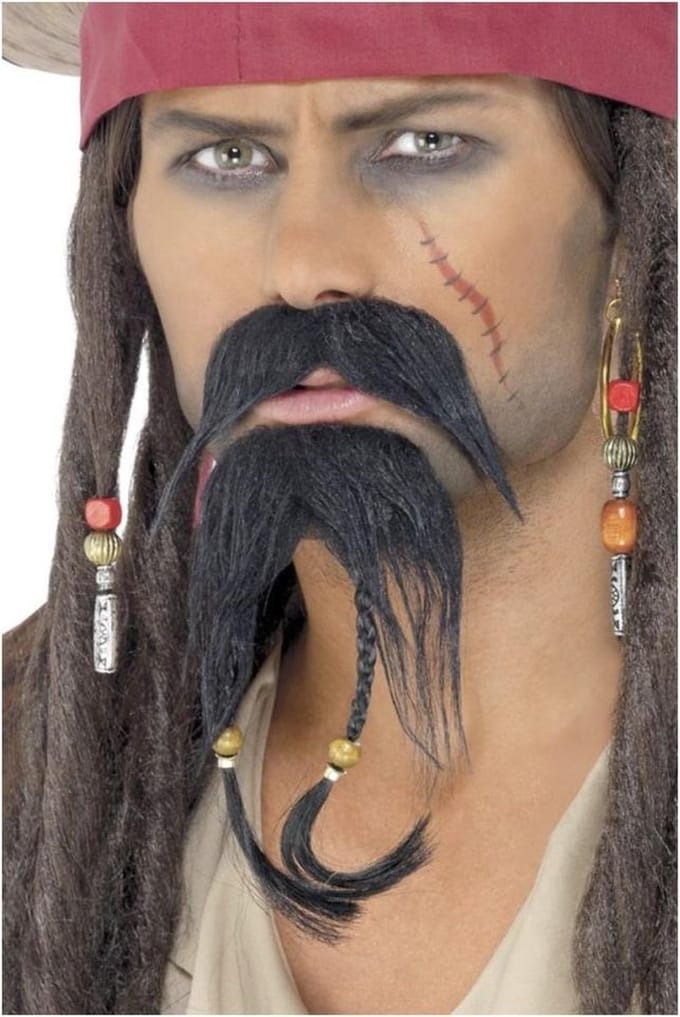 Smiffys Snor en Baard Set Pirate Zwart
