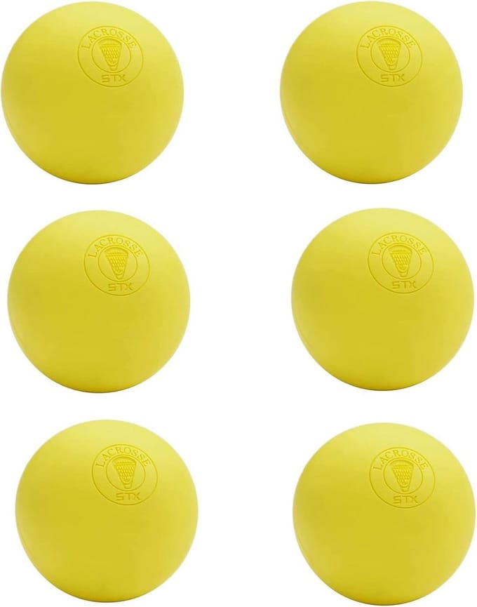 Set van 6 Officiële Lacrosse Ballen Geel voor Competitie en Training