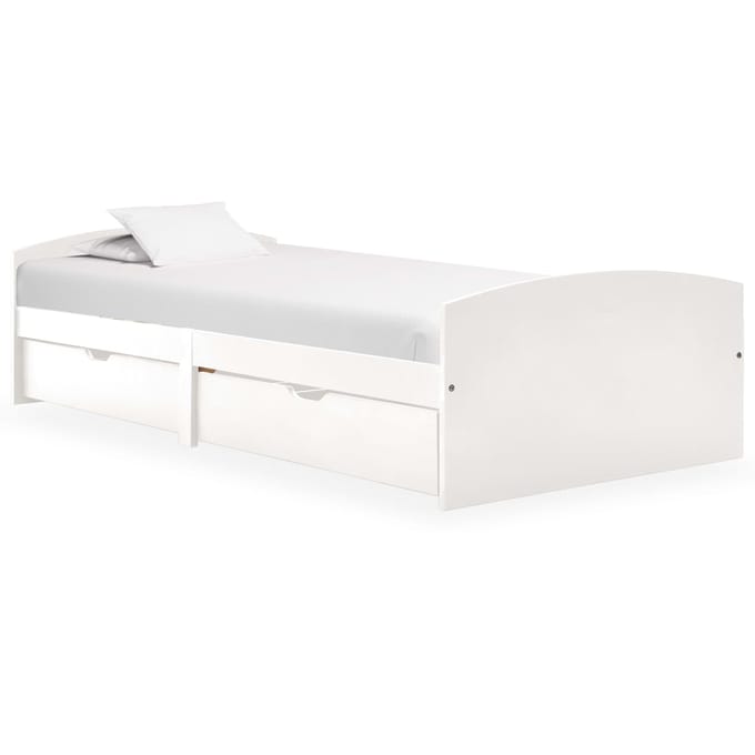 vidaXL - Bedframe - met - 2 - lades - massief - grenenhout - wit - 90x200 - cm