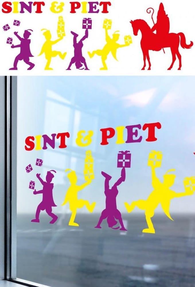 Raamstickers Sinterklaas met gekleurde cadeautjes