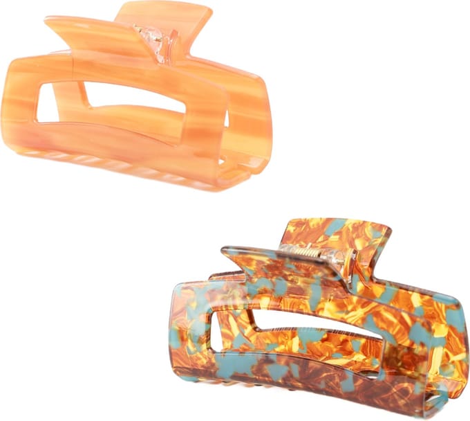 Emilie collection - haarklem - oranje - bruin - marmerprint - 2 stuks