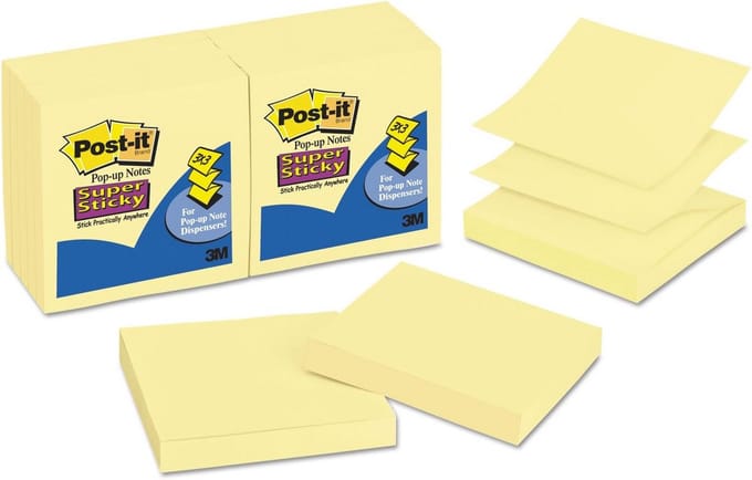 Zelfklevende Post-its, Geel, 12 Pakken van 90 Vellen, 76x76 mm