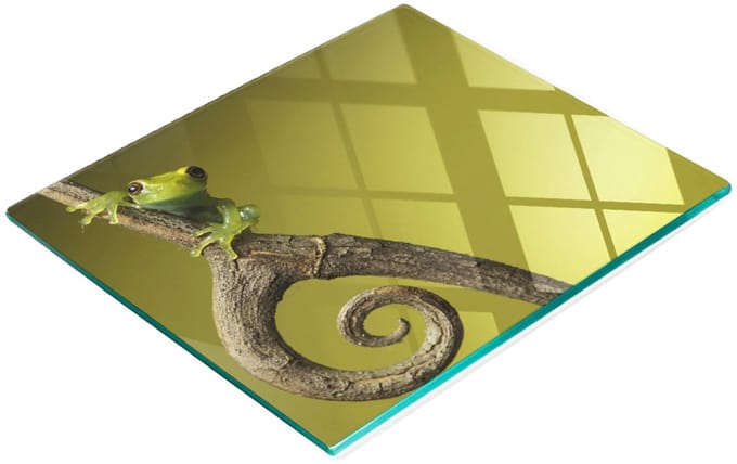 Glazen snijplank met groene kikkerprint, 60x52 cm