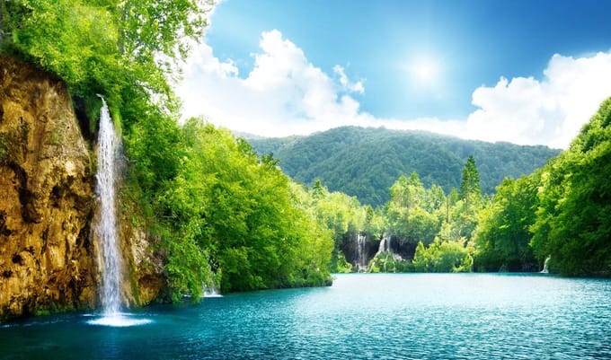 Waterfall Lake Photo Wallcovering