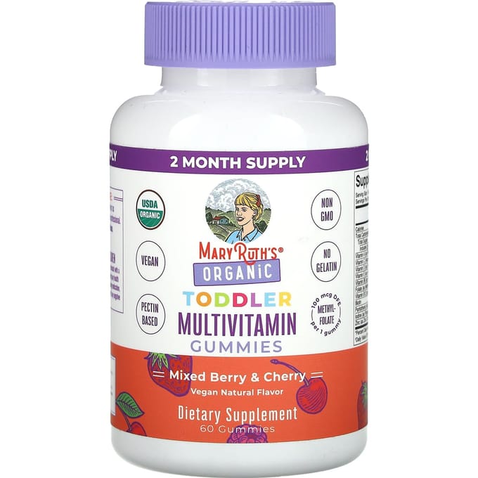 MaryRuth's, Gommes Multivitamines Biologiques pour Bébés, Saveur Baies Mixtes et Cerise, 100 mcg DFE, 60 Gommes