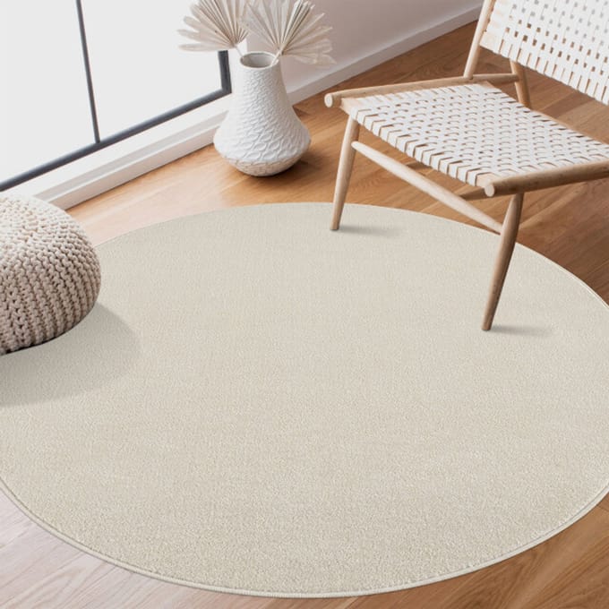 Uni Rond Effen Laagpolig Vloerkleed Modern Creme- 200 CM Ø