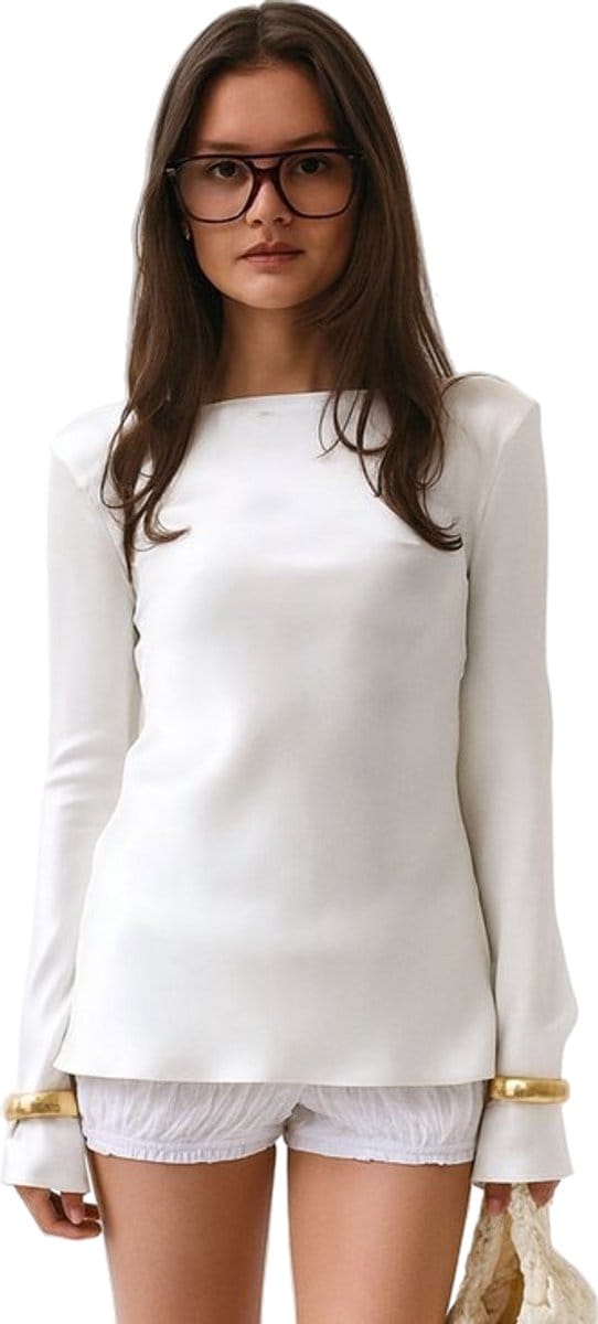Satijnen Shirt met Open Rug - Backless T-shirt - Dames