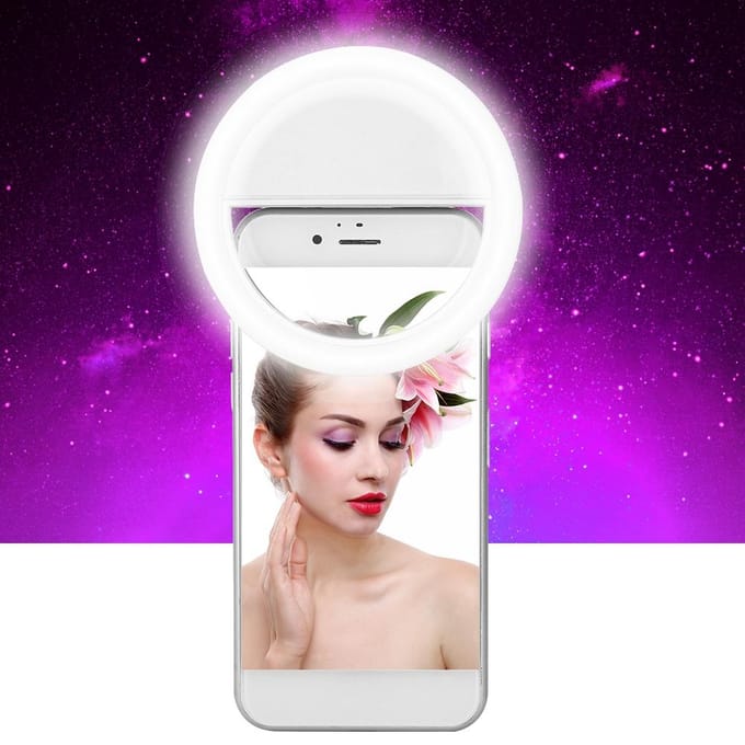 USB Opladen Selfie LED Licht Draagbare Telefoon Selfie Lamp Lichtgevende Klem Lamp voor iPhone(Wit)