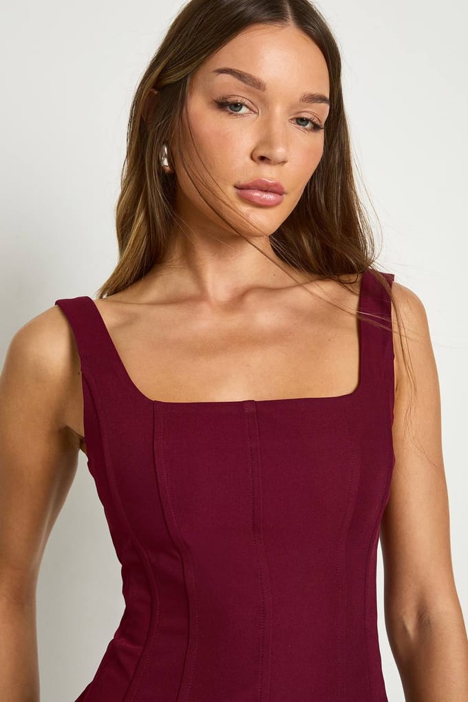 boohoo Dames Gestructureerde crepe corsettop | Bordeaux Rood | Maat: 40
