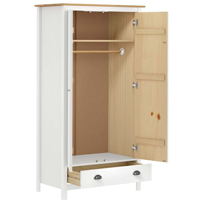vidaXL - Kledingkast - Hill - 2 - deuren - 89x50x170 - cm - massief - grenenhout - wit