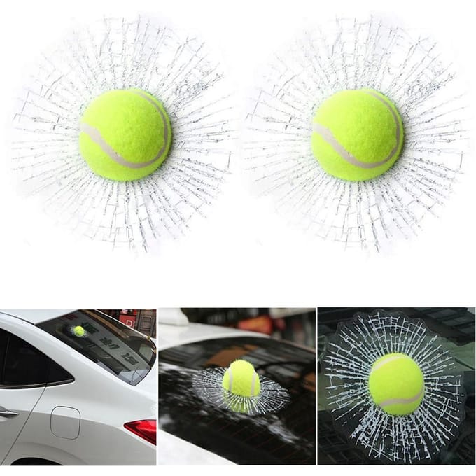2 Pièces Verre 3D Autocollant Verre Fissuré Autocollants Verre Cassé Baseball Autocollants de Voiture Drôles Balle de Tennis vert/blanc