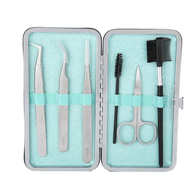 Ensemble 6 pièces Kit d'outils professionnels pour extension de cils Pinces Ciseaux Pinceaux Outil de maquillage white