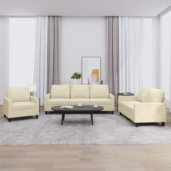 vidaXL - 3-delige - Loungeset - met - kussens - kunstleer - crème