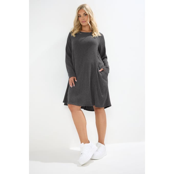 Yours Charcoal Grey Textured Pocket Dress Size 44