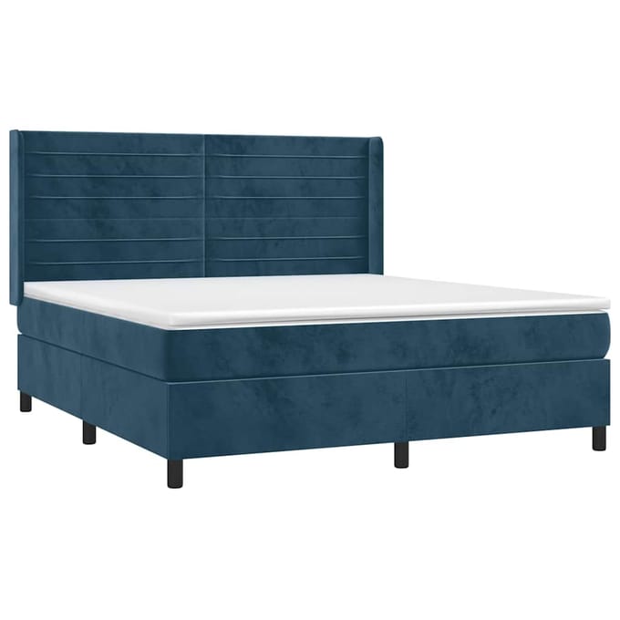 vidaXL - Boxspring - met - matras - fluweel - donkerblauw - 160x200 - cm