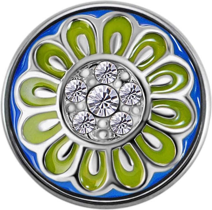 Quiges - Drukknoop Mini 12mm Bloem Groen en Blauw - EBCMK018