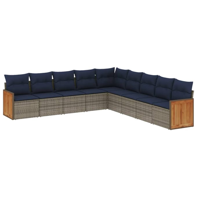 vidaXL - 9-delige - tuinbankset - met - kussens, - grijs - polyrotan