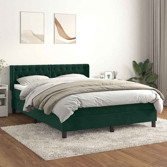 vidaXL - Boxspring - met - matras - fluweel - donkergroen - 140x200 - cm