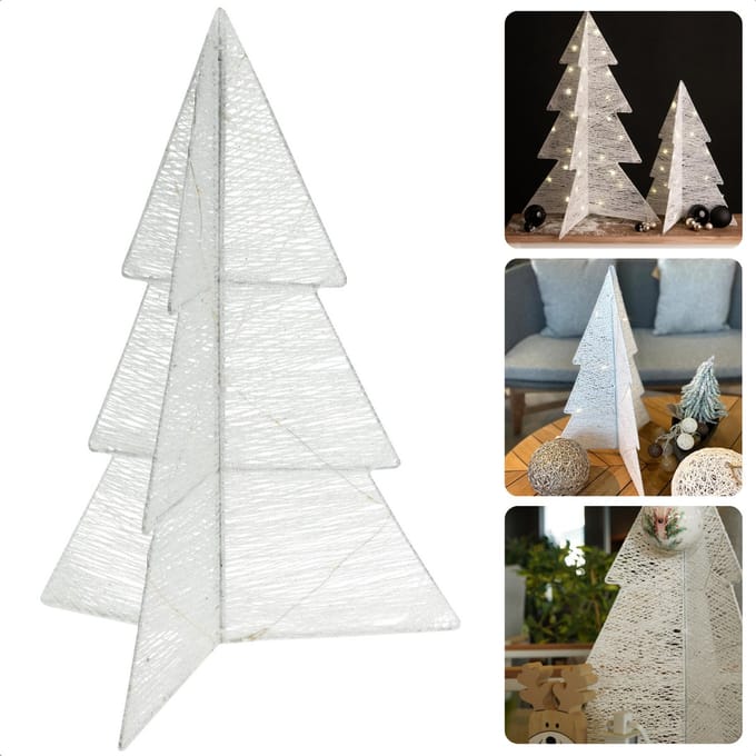 Cheqo® Vouwbare Witte Kerstboom 50 cm - LED Verlichting met Timer - Batterij Aangedreven