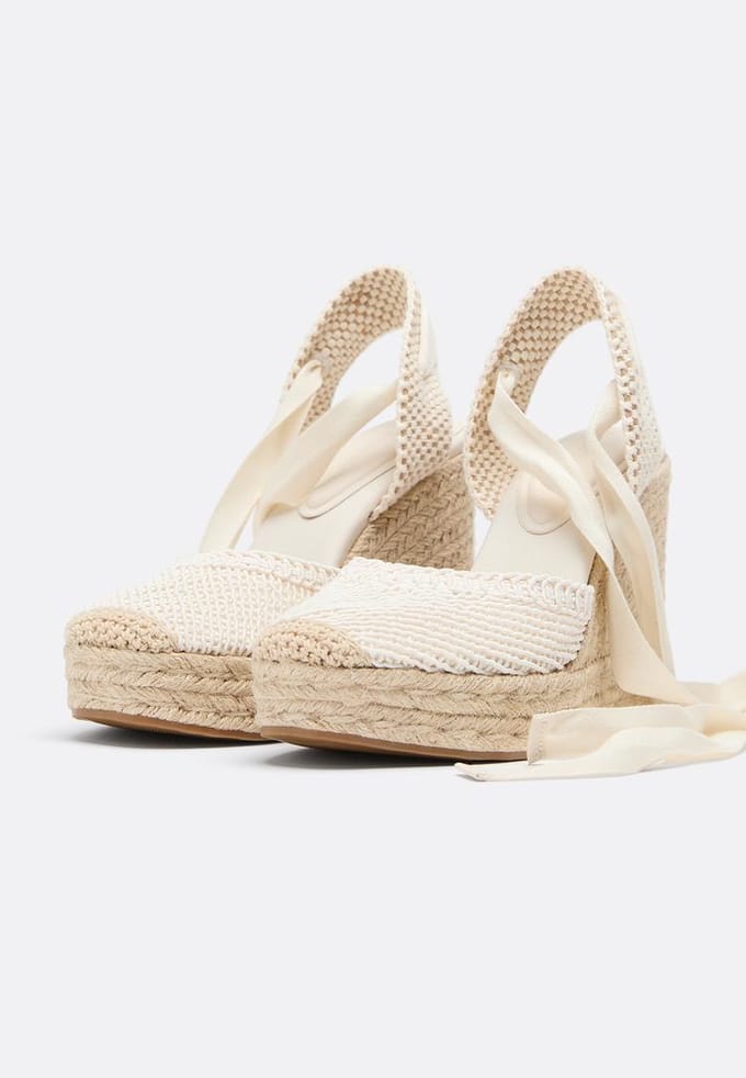 Stradivarius Espadrille sleehakken met strik  ECRU 35