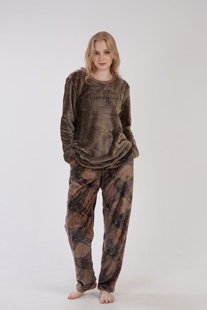Vienetta - Dames Zachte Pluche Pyjama Set, Lange Mouwen - S