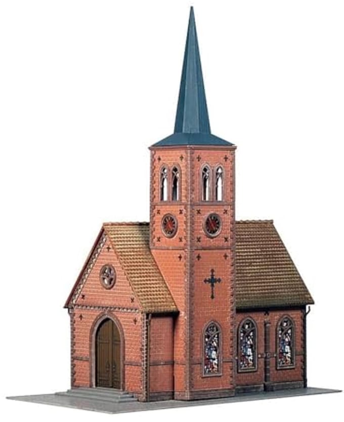 H0 Modelbouw Kleine Stad Kerk met Klinkerconstructie en Decoratieve Elementen