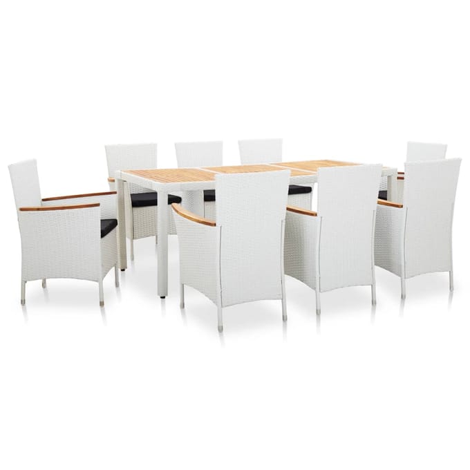 vidaXL - 9-delige - Tuinset - poly - rattan - wit