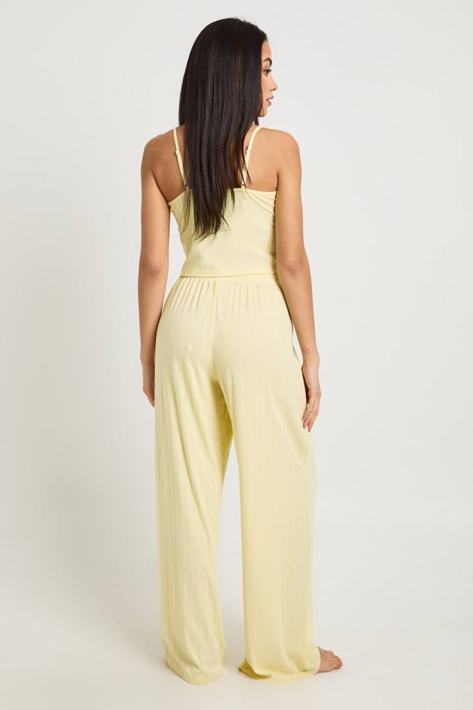 boohoo Dames Pointelle Hemdje En Wijde Pyjama Broek Set | Lemon | Maat: 6
