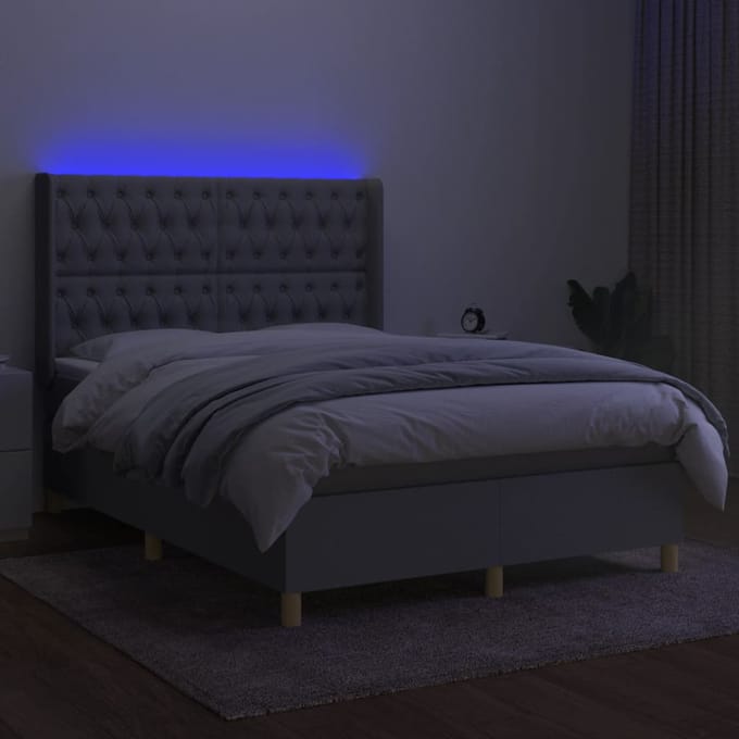 vidaXL - Boxspring - met - matras - en - LED - stof - lichtgrijs - 140x190 - cm
