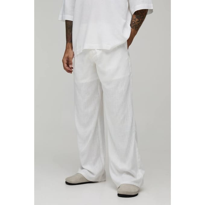 Wide Leg Half & Half Waist Linen Blend Co-Ord Trouser | White | Size XL