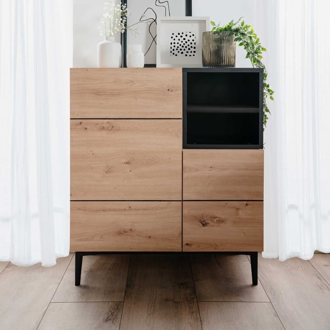 Commode Ted 80cm 2 Deuren - Eik/zwart