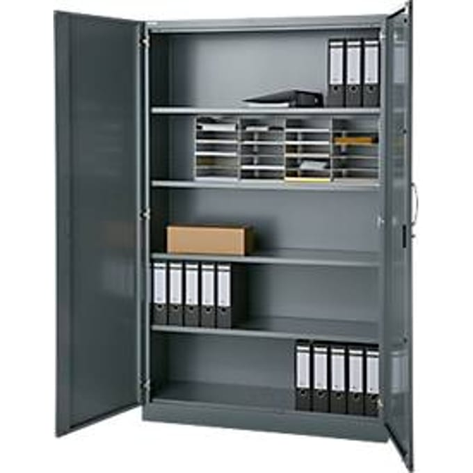 Kantoorkast, 5 OH, afsluitbaar, met opliggende deuren, B 1200 mm, basaltgrijs