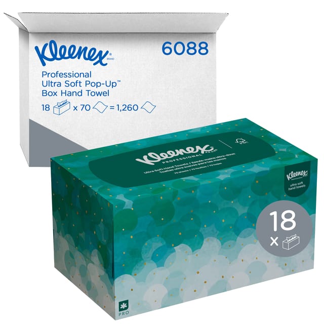 Kleenex papieren handdoekjes 6088, 1-laags, Ultra Soft, dispenserdozen met 70 tissues