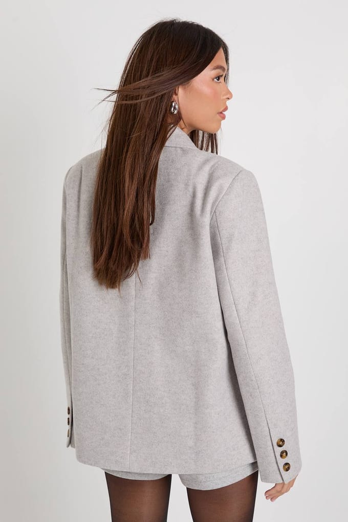 boohoo Dames Wollen Oversized Getailleerde Blazer | Lichtgrijs | Maat: 36