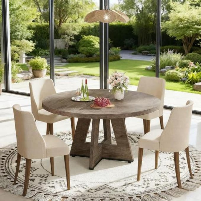 REDOM - Ronde Eettafel - Landelijke Stijl - Voor Eethoek - Hout - Grijs - 120 Cm