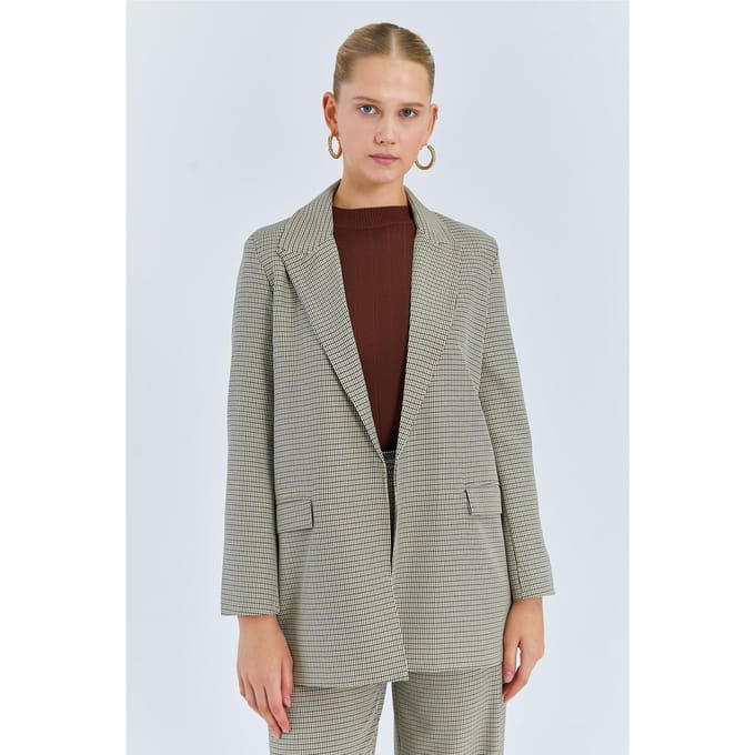 Lange Geruite Crêpe Blazer