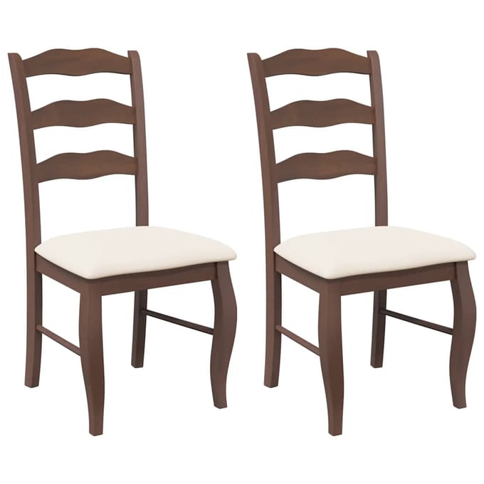 vidaXL - Eetkamerstoelen - met - kussens - 2 - stuks - bruin - massief - hout - rubber